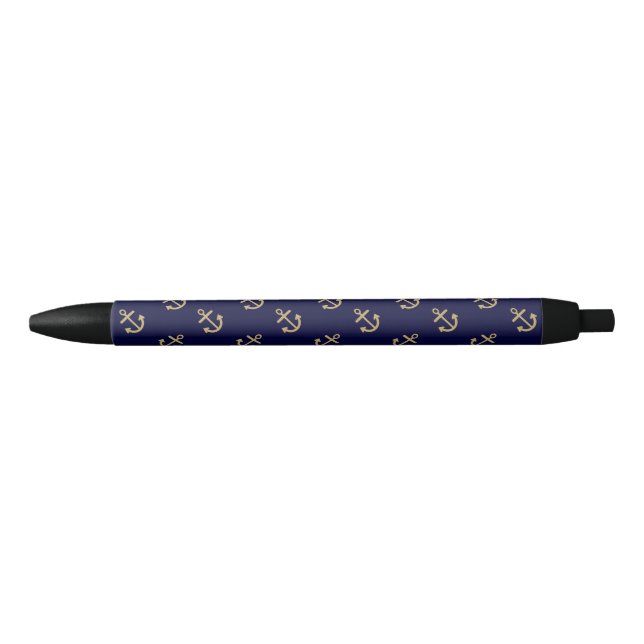 Stylo Noir L'or ancre le motif d'arrière - plan de bleu (Devant)