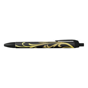 Stylo Noir Luxe Abstrait Fleur en Or Faux