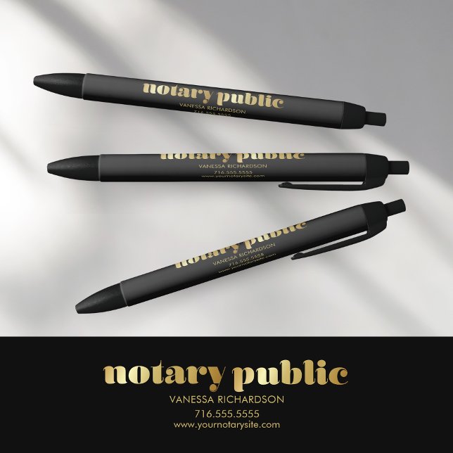 Stylo Noir Luxe Black and Gold Business Promo Notaire Public (Créateur téléchargé)