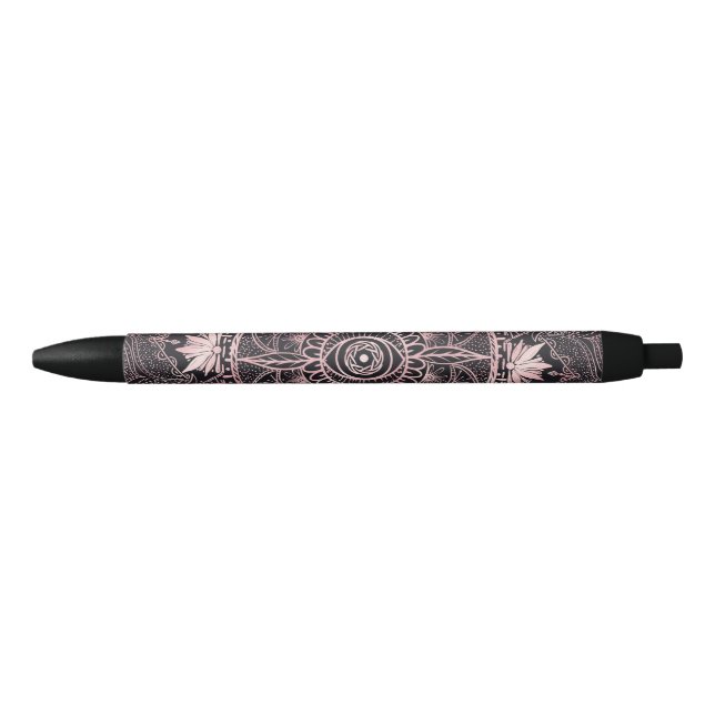 Stylo Noir Mandala de l'oeil rose noir (Devant)