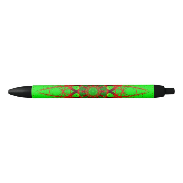 Stylo Noir Mandala rouge et vert vif (Devant)