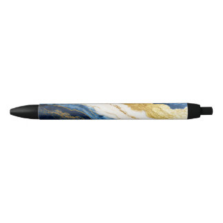 Stylo Noir Marbre bleu marine de luxe et feuille d'or