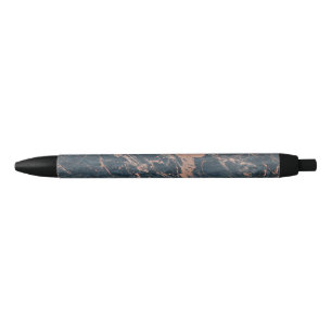Stylo Noir Marbre Rustique Bleu Brumeux et Rose Gold Rose Gla