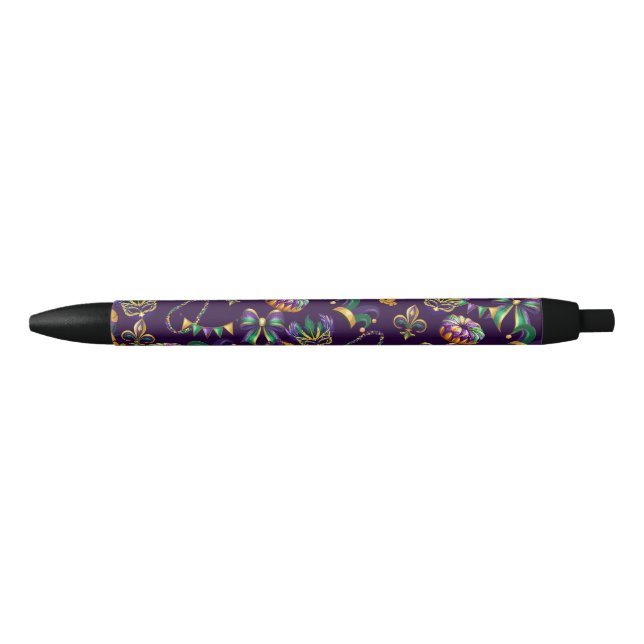 Stylo Noir Mardi Gras Motif violet (Devant)