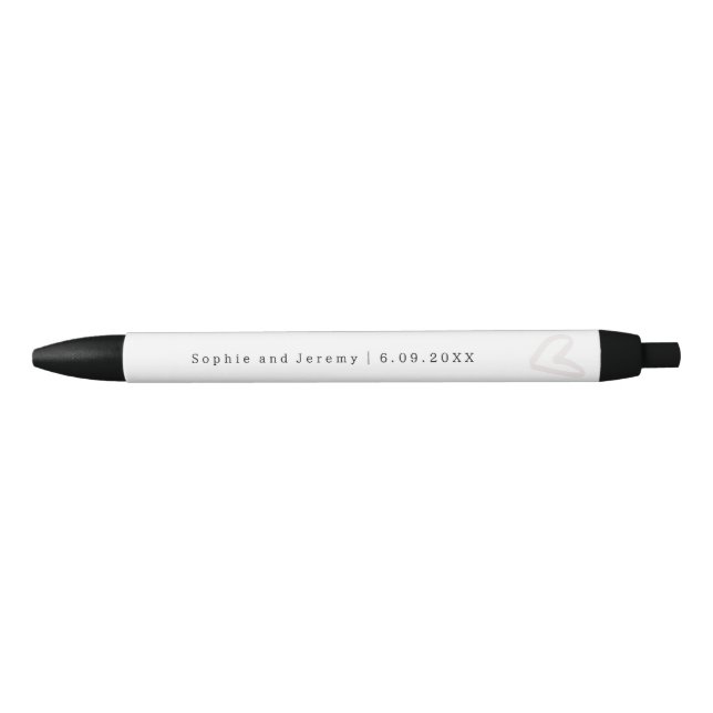 Stylo Noir Mariage Couple Noms Écru Coeur (Devant)