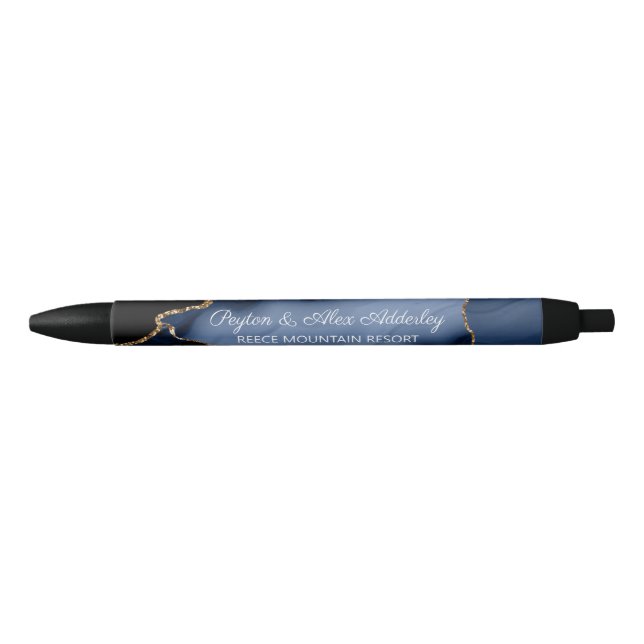 Stylo Noir Mariage mariée chambre invité cadeau Marbre bleu (Devant)