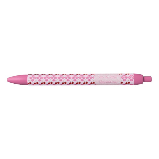 Stylo Noir Mariage rose Printemps Cerisiers en fleurs et ceri (Devant)