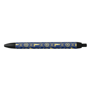 Stylo Noir Marine Bleu et Or Nautique