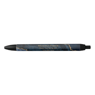 Stylo Noir Marine moderne Blue Gold Agate Marble Business