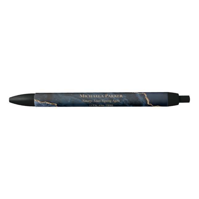 Stylo Noir Marine moderne Blue Gold Agate Marble Business (Devant)