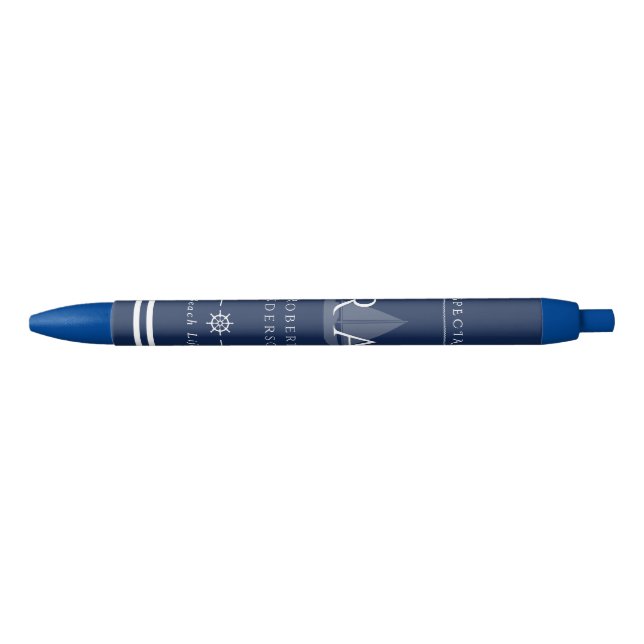 Stylo Noir Marine Monogramme Nautique (Devant)