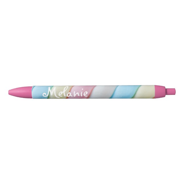 Stylo Noir Marshmallow Twist Pastel Candy Personnalisé (Devant)