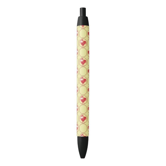 Stylo Noir Médaillon de coq rouge Motif sur Jaune (devant Vertical)