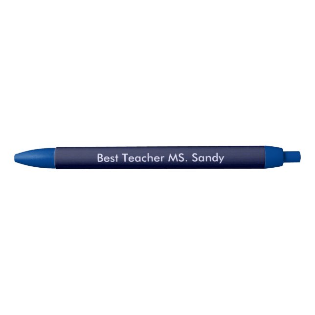 Stylo Noir Meilleur enseignant Ajouter un nom Bleu Texté (Devant)