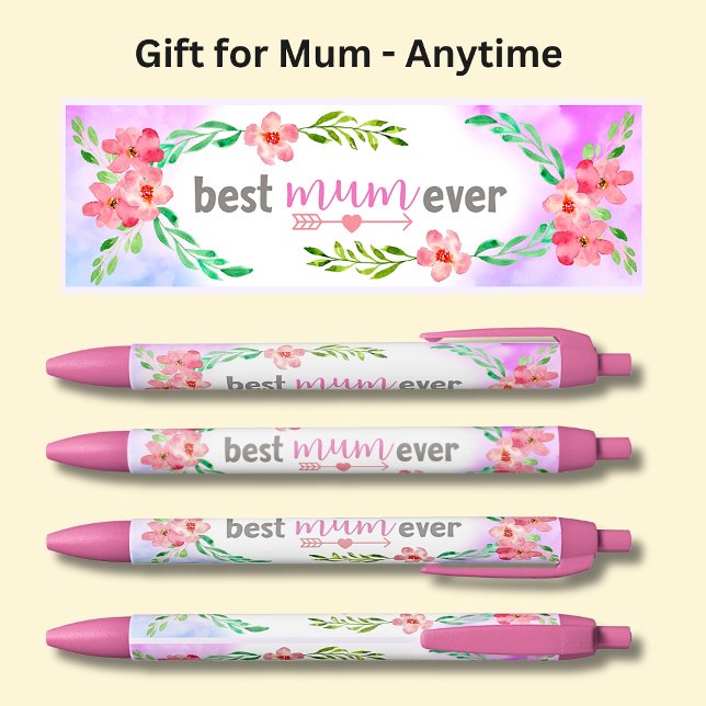 Stylo Noir Meilleures Fleurs Roses Jamais Filles De Maman (Créateur téléchargé)