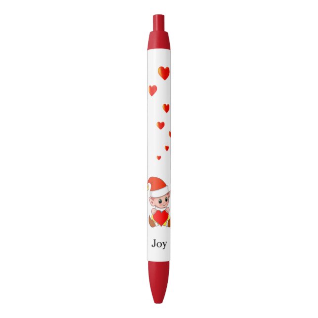 Stylo Noir Mignonne elfe avec coeur d'amour sur arrière - pla (devant Vertical)