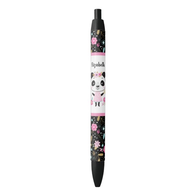 Stylo Noir Mignonne fille Panda rose (devant Vertical)