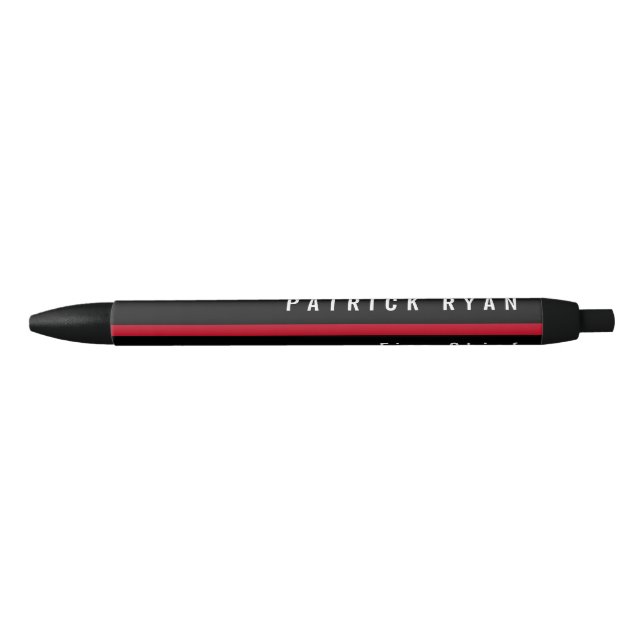 Stylo Noir Mince ligne rouge pompier Monogrammé (Devant)