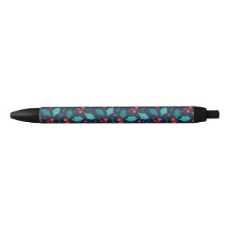 Stylo Noir Mistletoe de Noël foncé et Motif de la feuille