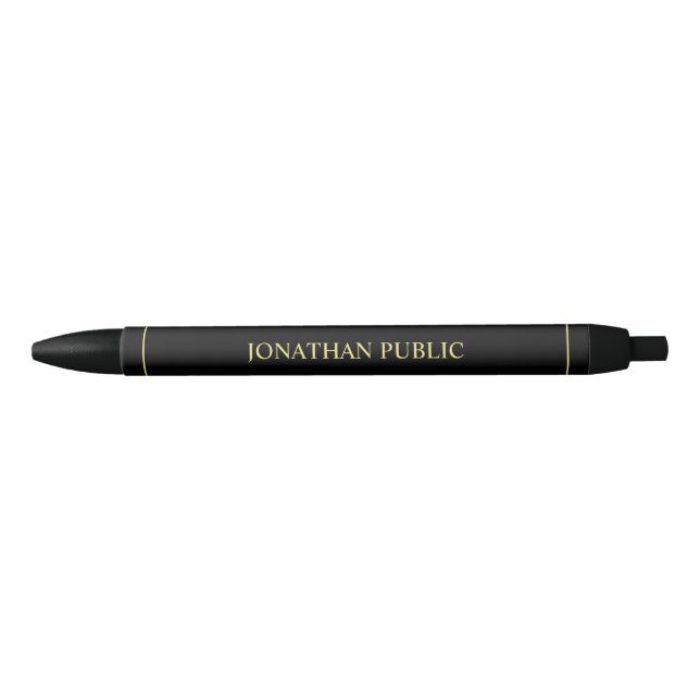 Stylo Noir Modèle de nom personnalisé en noir et or (Devant)
