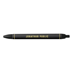 Stylo Noir Modèle Élégant Noir Simple Personnalisé Nom Or