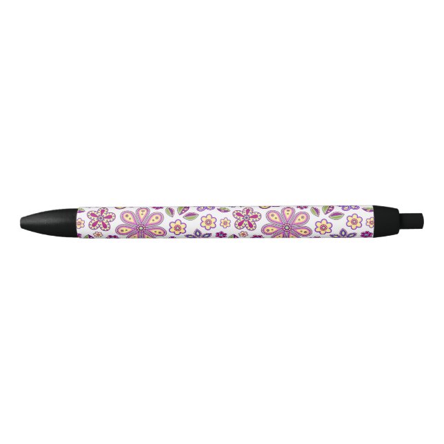 Stylo Noir Modèle floral hippie moderne | Botanique (Devant)
