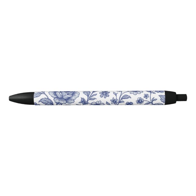 Stylo Noir Modèle Floral Royal Bleu Rose (Devant)