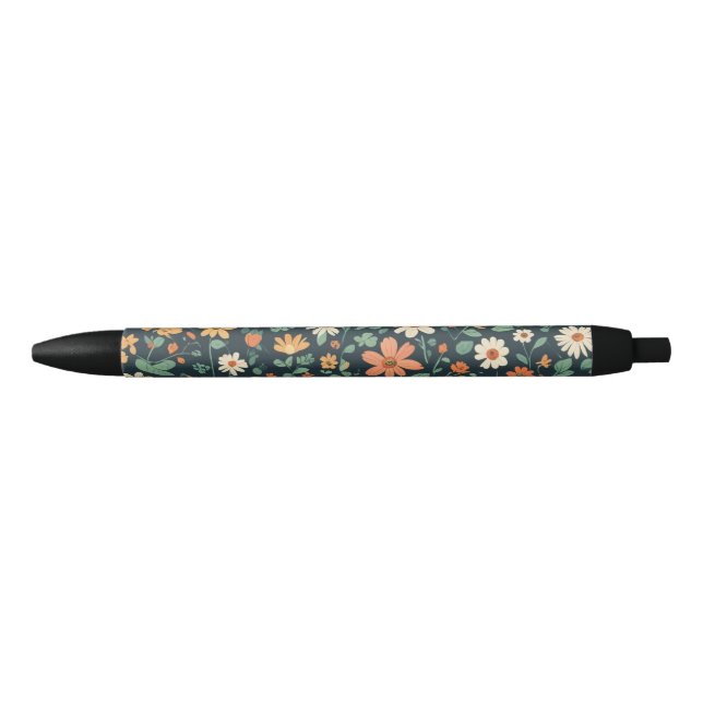 Stylo Noir Modèle floral simple (Devant)