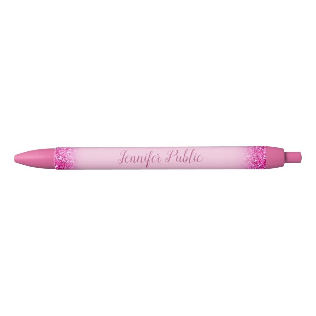 Stylo Noir Modèle personnalisé de lettrage girly rose paillet (Devant)