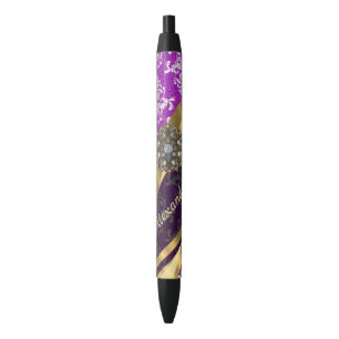 Stylo Noir Modèle personnalisé joli girly violet damassé