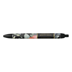 Stylo Noir Moderne fleurs d'aquarelle noir or professionnel