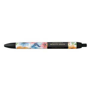 Stylo Noir Moderne fleurs d'aquarelle noir or professionnel