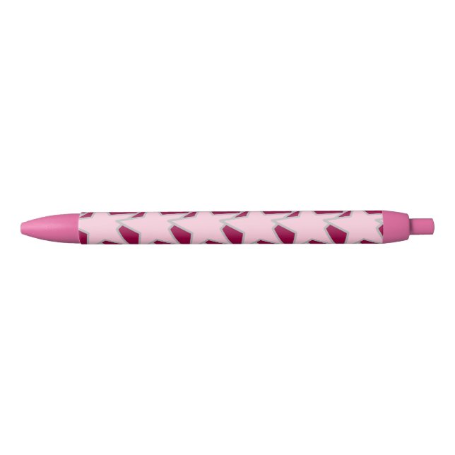 Stylo Noir Moderne Star Géométrique - rose et bordeaux (Devant)