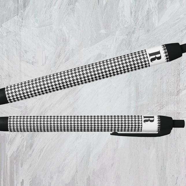 Stylo Noir Monogram | Black White Houndstooth Pattern Ink (Créateur téléchargé)