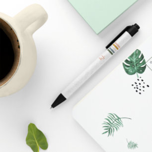Stylo Noir Monogramme à rayures rétro chic