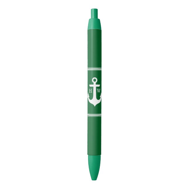 Stylo Noir Monogramme Ancre verte (devant Vertical)