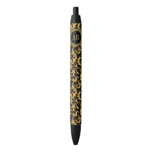 Stylo Noir Monogramme Black Gold Classy Élégant Motif