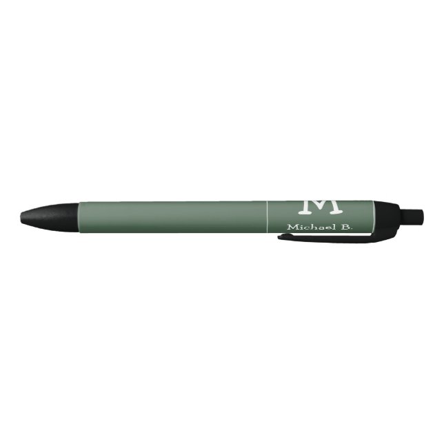 Stylo Noir Monogramme blanc et nom sur Carré arrondi vert (Bas)