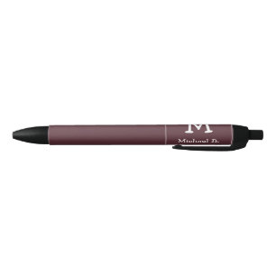 Stylo Noir Monogramme blanc et nom sur Dusty Burgundy