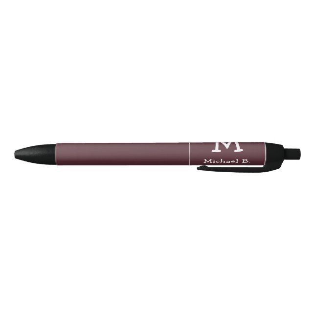 Stylo Noir Monogramme blanc et nom sur Dusty Burgundy (Bas)