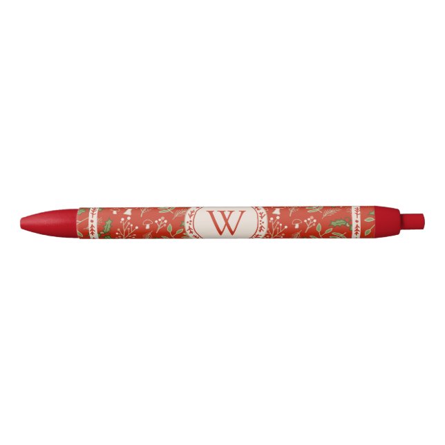 Stylo Noir Monogramme Bois de Noël Rouge (Devant)