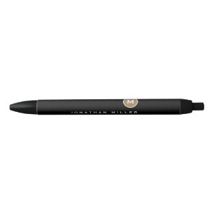 Stylo Noir Monogramme classique minimaliste d'or noir