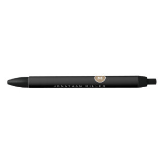 Stylo Noir Monogramme classique minimaliste d'or noir