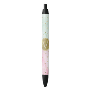 Stylo Noir Monogramme Confetti Mint Pink Or