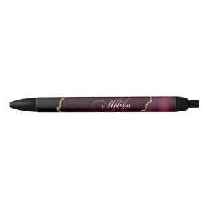 Stylo Noir monogramme d'agneau en bordeaux et or