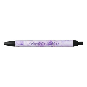 Stylo Noir Monogramme de nom de script d'art violet abstrait