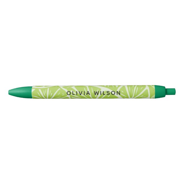 Stylo Noir Monogramme de nom de script de lime verte d'été (Devant)