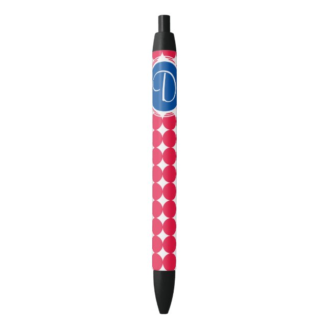 Stylo Noir Monogramme de point Polka bleu et rouge (devant Vertical)
