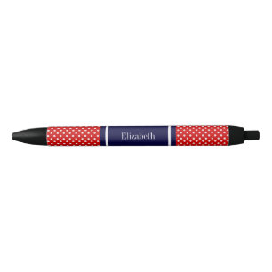 Stylo Noir Monogramme de ruban bleu bleu marine Pois rouge