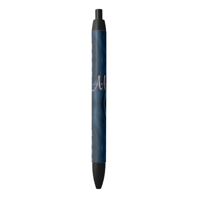 Stylo Noir Monogramme de script personnalisé Chic Blue Rose G (devant Vertical)